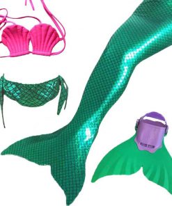 4 PCS Swimmale Children Little Mermaid Tail Costume with Monofin Baby Girls kid Mermaid Tails for Swimming Bathing Bikini 13