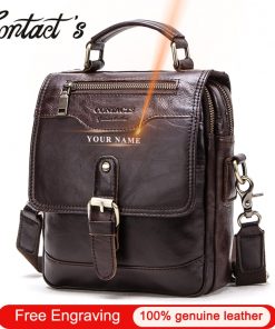 Contact's Free Engraving  Male Casual Shoulder Messenger Bag Cowhide Leather Men Crossbody Bags 7.9" Tote Handbags High Quality 1