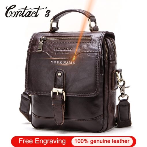 Contact's Free Engraving  Male Casual Shoulder Messenger Bag Cowhide Leather Men Crossbody Bags 7.9" Tote Handbags High Quality 1