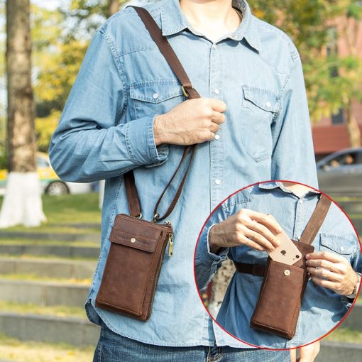 Contact's Genuine Leather Waist Packs Zipper Belt Bag for Man Phone Pouch Bags Vintage Travel Waist Bags Men with Passport Cover 3