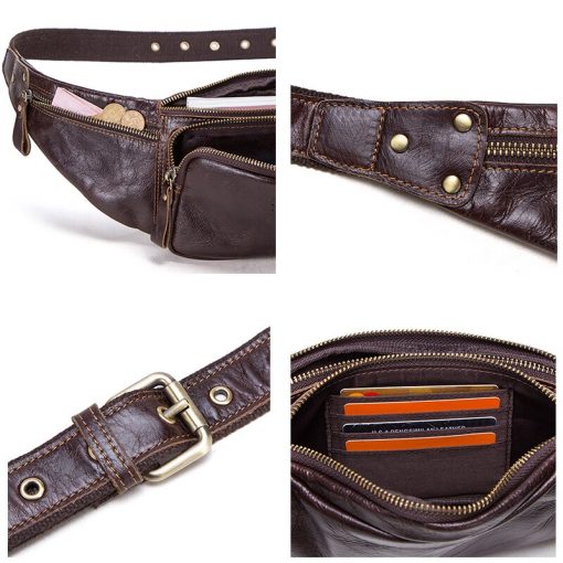 Contact's Genuine Leather Waist Packs Belt Bags Men Phone Pouch Bag with Card Holder Travel Waist Pack Male Quality Handbags 5