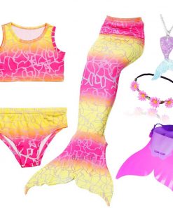 4pcs/Set Rainbow Children Mermaid Tail with Diamonds with Monofin for Girls Kids Costume Swimming Swimmable Mermaid Tail Costume 9