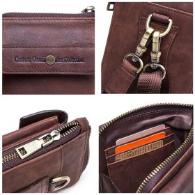 Contact's Genuine Leather Waist Packs Zipper Belt Bag for Man Phone Pouch Bags Vintage Travel Waist Bags Men with Passport Cover 6