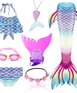 NEW Arrival Mermaid tails with Monofin Fins Flipper mermaid Swimsuits swimming tail for Kids Girls Christmas Halloween Costumes 17