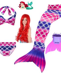 Beautiful Children Mermaid Tails with Monofin Kids Girls Mermaid Tail Costumes for Swimming Swimsuit Flipper Fin Wig for Girls 8