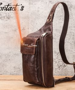 Contact's Crossbody Chest Sling Bag for Men Genuine Leather Shoulder Bag Casual Travel Waist Bags Large Capacity Free Engraving 1
