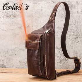 Contact's Crossbody Chest Sling Bag for Men Genuine Leather Shoulder Bag Casual Travel Waist Bags Large Capacity Free Engraving 1