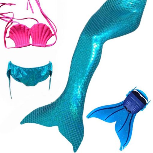 4 PCS Swimmale Children Little Mermaid Tail Costume with Monofin Baby Girls kid Mermaid Tails for Swimming Bathing Bikini 5