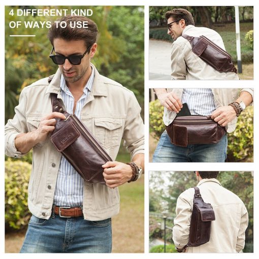 Contact's Crossbody Chest Sling Bag for Men Genuine Leather Shoulder Bag Casual Travel Waist Bags Large Capacity Free Engraving 4