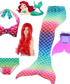 Beautiful Children Mermaid Tails with Monofin Kids Girls Mermaid Tail Costumes for Swimming Swimsuit Flipper Fin Wig for Girls 13