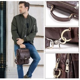 Contact's Free Engraving  Male Casual Shoulder Messenger Bag Cowhide Leather Men Crossbody Bags 7.9" Tote Handbags High Quality 5
