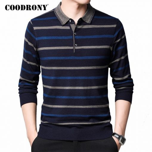 COODRONY Brand Sweater Men Spring Autumn Pull Homme Knitwear Shirt Clothing Casual Turn-down Collar Striped Pullover Men C1051 1