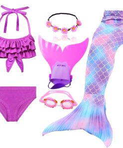 Beautiful Kids Children Mermaid Tail can Add with Monofin Girl Bathing suit Swimming Mermaid Swimsuit Cosplay Costume 13