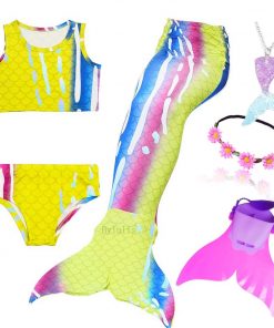 4pcs/Set Rainbow Children Mermaid Tail with Diamonds with Monofin for Girls Kids Costume Swimming Swimmable Mermaid Tail Costume 10