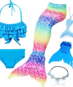 4pcs/Set Rainbow Children Mermaid Tail with Diamonds with Monofin for Girls Kids Costume Swimming Swimmable Mermaid Tail Costume 23