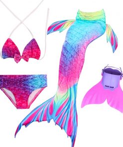 Kids Swimming Mermaid Tail Little Costume Childrens Swimwable Mermaid Tail with Monofin Clothing Girls Swimwear Swimsuit 25