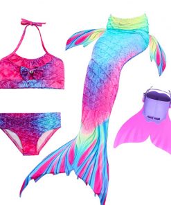 Kids Swimming Mermaid Tail Little Costume Childrens Swimwable Mermaid Tail with Monofin Clothing Girls Swimwear Swimsuit 19