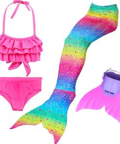 Girls 4 Colors Swimmable Mermaid Tail with Monofin Mermaid Swimsuit Bikini Fin Kids Swimming Children Mermaid Tails Costume 22