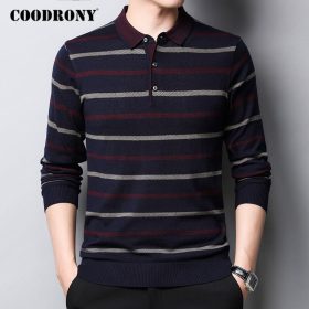 COODRONY Brand Sweater Men Spring Autumn Pull Homme Knitwear Shirt Clothing Casual Turn-down Collar Striped Pullover Men C1051 2