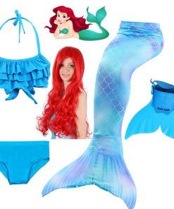 Beautiful Children Mermaid Tails with Monofin Kids Girls Mermaid Tail Costumes for Swimming Swimsuit Flipper Fin Wig for Girls 12