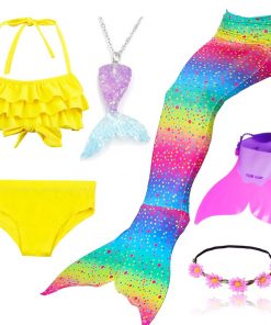 4pcs/Set Rainbow Children Mermaid Tail with Diamonds with Monofin for Girls Kids Costume Swimming Swimmable Mermaid Tail Costume 17