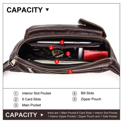 Contact's Crossbody Chest Sling Bag for Men Genuine Leather Shoulder Bag Casual Travel Waist Bags Large Capacity Free Engraving 3