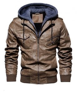 BOLUBAO Fashion Brand Men PU Leather Jackets Winter New Men's Comfortable Leather Jacket Male Casual Hooded Leather Jacket Coat 8