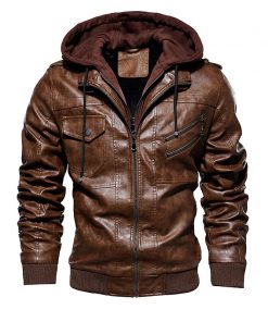 BOLUBAO Fashion Brand Men PU Leather Jackets Winter New Men's Comfortable Leather Jacket Male Casual Hooded Leather Jacket Coat 10