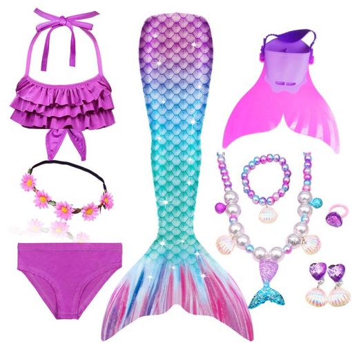 Girls Swimming Mermaid Tails for Swimming Costume Kids Children Little Mermaid Swimsuit Swimwear Can Add MonoFin Cosplay 5