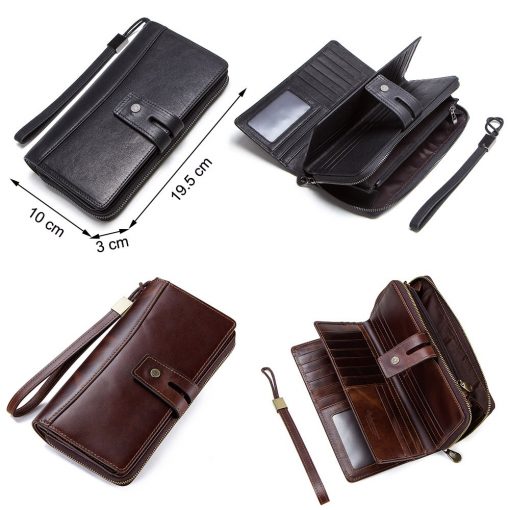 CONTACT'S genuine leather men long wallet with card holders male clutch zipper coin purse for cell phone business luxury wallets 4