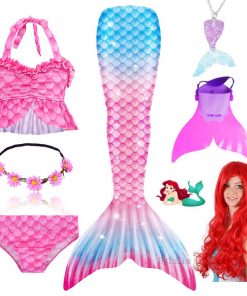 Children Swimmable Mermaid Tail for Kids Swimming Swimsuit Bathing Suit Tail Mermaid Wig for Girls Costume Can Add Fin Monofin 9