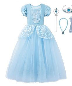 Little Girls Blue Cinderella Dress Up Children Puff Sleeve Elegant Prom Party Dress Kids Girl Birthday Princess Costume 9