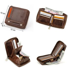 CONTACT'S 100% Genuine Leather Rfid Wallet Men Leather Coin Purse Short Male Card Holder Wallets Zipper Around Money Bag Quality 2