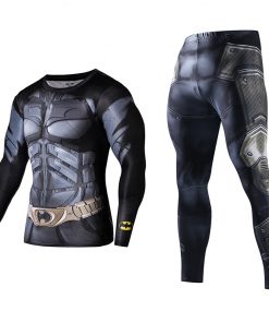 Men's Compression GYM Training Clothes Suits Workout Superhero Jogging Sportswear Fitness Dry Fit Tracksuit Tights 2pcs / sets 2