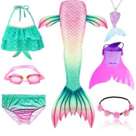Kids Swimmable Mermaid Tail for Girls Swimming Bating Suit Mermaid Costume Swimsuit can add Monofin Fin Goggle with Garland 4