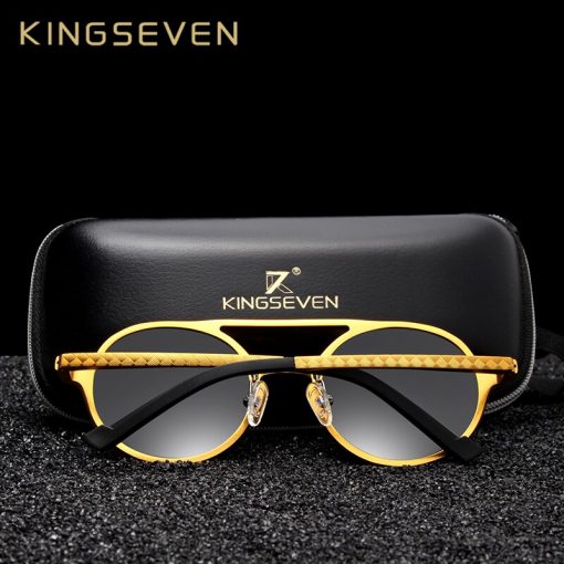 KINGSEVEN 2019 Steampunk Vintage Aluminum Sunglasses Men Round Lens Polarized Sun Glasses Driving Men's Eyewear N7576 2