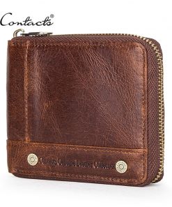 CONTACT'S 100% Genuine Leather Rfid Wallet Men Leather Coin Purse Short Male Card Holder Wallets Zipper Around Money Bag Quality 1