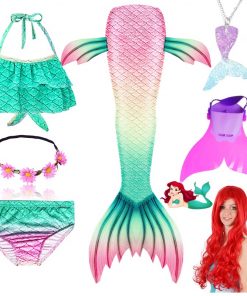 Children Swimmable Mermaid Tail for Kids Swimming Swimsuit Bathing Suit Tail Mermaid Wig for Girls Costume Can Add Fin Monofin 31