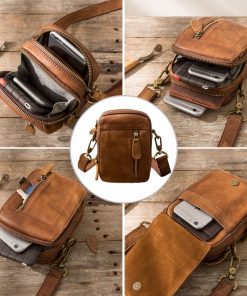 Genuine Leather Man Bag Small Travel Shoulder Male Crossbody Messenger Designer Mini Handbags High Quality Casual Zip Soft Bags 2