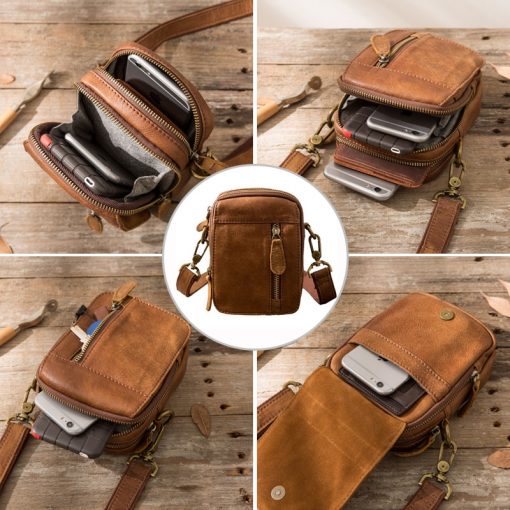 Genuine Leather Man Bag Small Travel Shoulder Male Crossbody Messenger Designer Mini Handbags High Quality Casual Zip Soft Bags 2