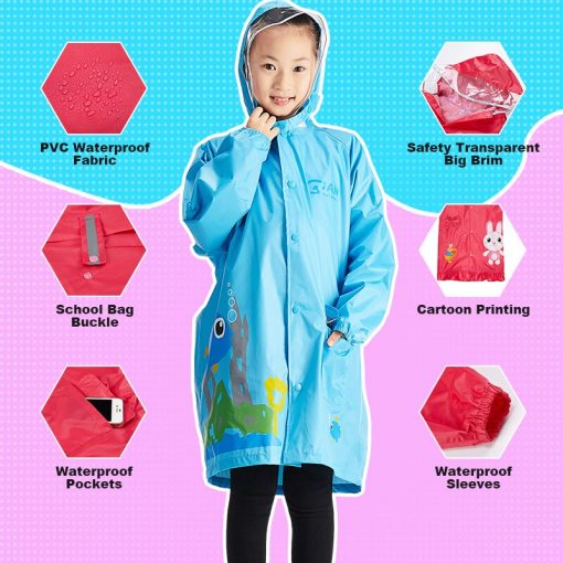 QIAN RAINPROOF Impermeable Eco-friendly Children Raincoat Healthy Kids Rainwear Light Weight Rain Gear Poncho Sleeves Rain Coat 5