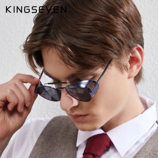 KINGSEVEN Fashion Gothic Steampunk Sunglasses Polarized Men Women Brand Designer Vintage Round Metal Frame Sun Glasses Eyewear 1