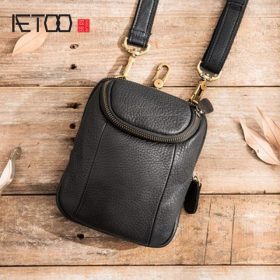 AETOO Casual Men's Messenger Bag Men's Mini Shoulder Small Bag Leather Retro Phone Bag Leather Multifunction Waist Bag 1