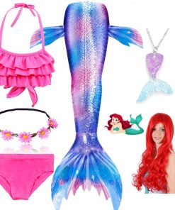 Children Swimmable Mermaid Tail for Kids Swimming Swimsuit Bathing Suit Tail Mermaid Wig for Girls Costume Can Add Fin Monofin 19