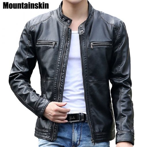 Mountainskin 5XL Men's Leather Jackets Men Stand Collar Coats Male Motorcycle Leather Jacket Casual Slim Brand Clothing SA010 1