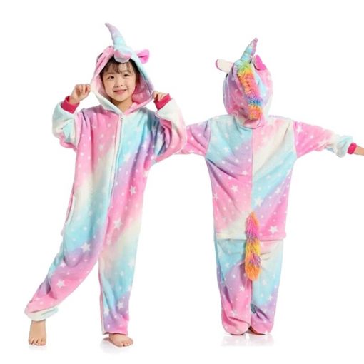 Kigurumi Unicorn Pajamas Children's Pajamas for Boys Girls Flannel Kids Stich Pijamas Set Animal Sleepwear Winter Onesies 4-12 2
