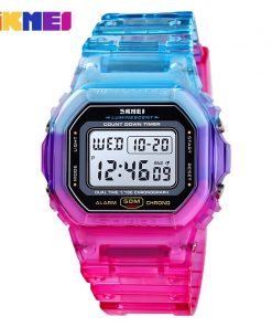 SKMEI Fashion Cool Girls Watches Electroplated Case Transparent Strap Lady Women Digital Wristwatch Shockproof reloj mujer 1622 9