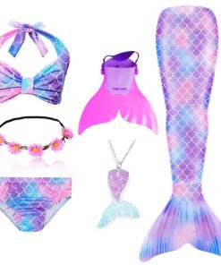 Kids Swimmable Mermaid Tail for Girls Swimming Bating Suit Mermaid Costume Swimsuit can add Monofin Fin Goggle with Garland 25