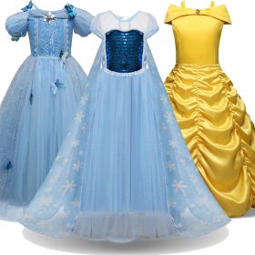Cosplay Snow Queen Dress Girls Elsa Dress For Girls Princess Vestidos Fantasia Children Belle Dress Girl Party Costume 1
