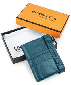 CONTACT'S 100% Cow Leather Wallet Men Bifold Card Holder Wallets RFID Blocking Hasp&Zipper Coin Purse for Male Carteira Quality 12